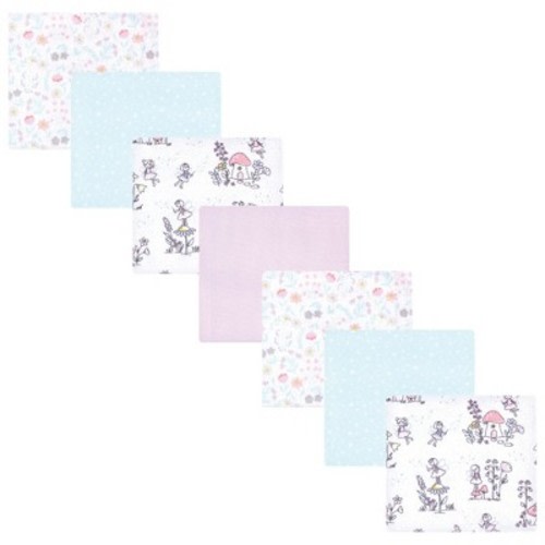 Little Treasure Hudson Baby Girls Cotton Poly Flannel Receiving Blankets Multipack, Purple Garden Fairies, 30x30 inches