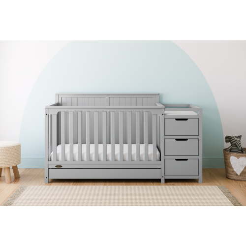 Graco Hadley 5-in-1 Convertible Baby Crib and Changer with Drawer, Pebble Gray
