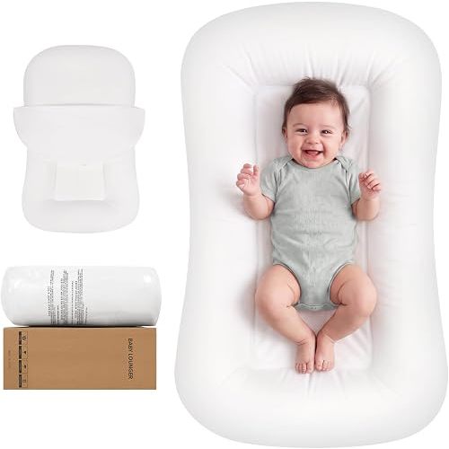 Baby Lounger for Newborn 0-24 Months, Infant Support Cushion Compliant with 16 CFR 1243, Soft Cotton Portable Infant Lounger for Supervised Awake Time, Washable Cover(White), Pallet of Product