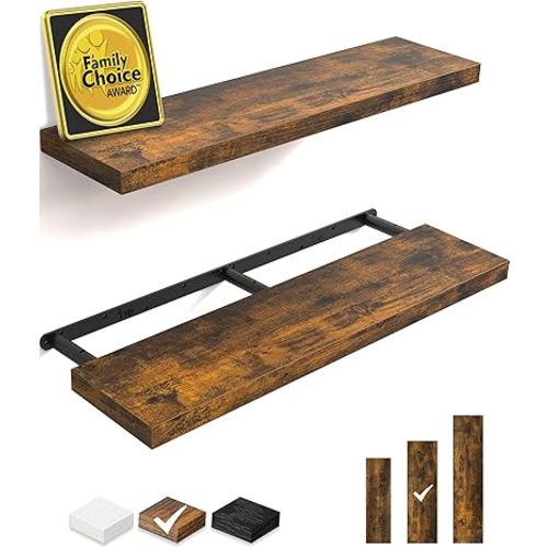 BAYKA Floating Shelves, 36 inches Long Wall Mounted Rustic Wood Shelves for Bathroom, Bedroom, Living Room, Kitchen, Office, Hanging Shelf for Books/Storage/Decor(Rustic Brown,Set of 2)