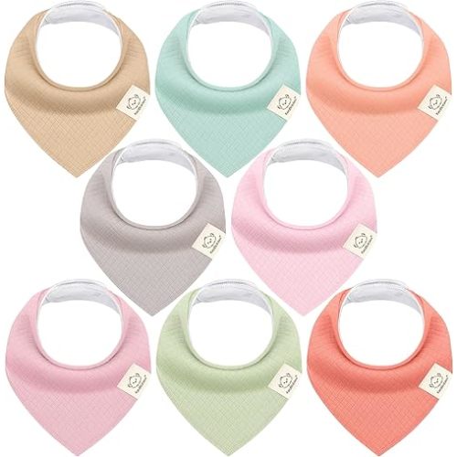 KeaBabies 8-Pack Bandana Bibs for Baby Girls, Boys - Organic Cotton Baby Bibs for Drooling & Teething Newborn, Toddler, Infant 0-36 months, Extra Soft, Absorbent Cloth with Snaps (Muted Pastel/Quin)
