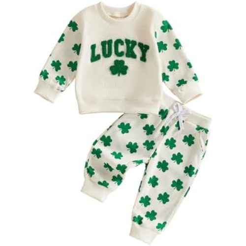 Kupretty Toddler Baby Boy Football Outfits Fall Winter Clothes Game Day Embroidery Crewneck Sweatshirt + Pants Waffle Set