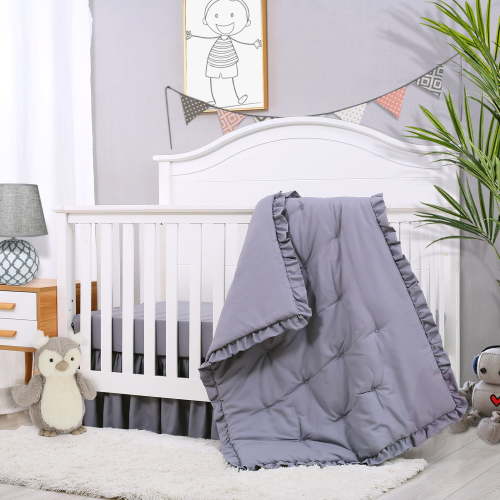 JISEN Classic Collection 3-Piece Crib Bedding Set, Gray
