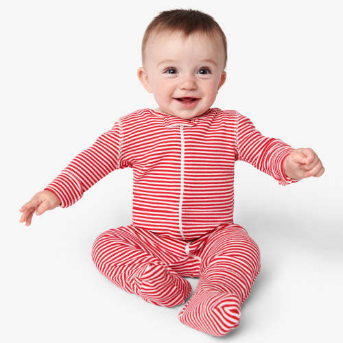 Baby organic zip footie in mini stripe | Primary.com