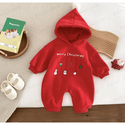 MERRY CHRISTMAS Baby Red Hooded Romper
- 12-18m