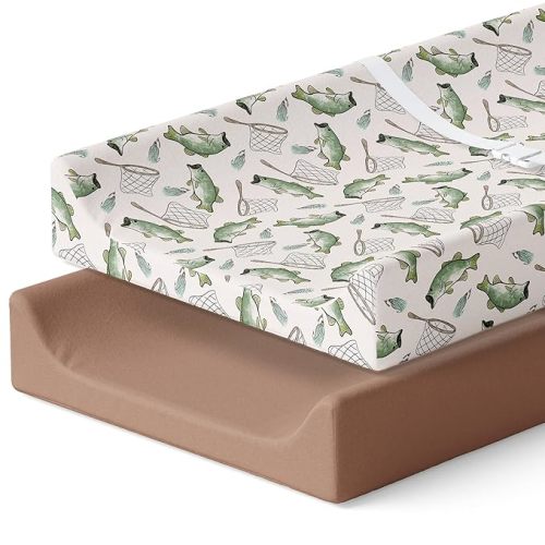 Pobibaby 2 Pack Changing Pad Covers for Boys - Premium Cotton Blend Baby Diaper Changing Table Cover, Soft Breathable Boy Nursery Pad Sheets for Standard Pads 16x32 Newborn Bedding (Gingham Khaki)