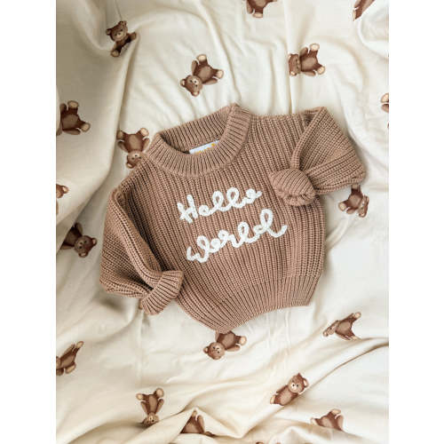 'Hello World' Chunky Knit Jumper | Teddy – Little and Fern