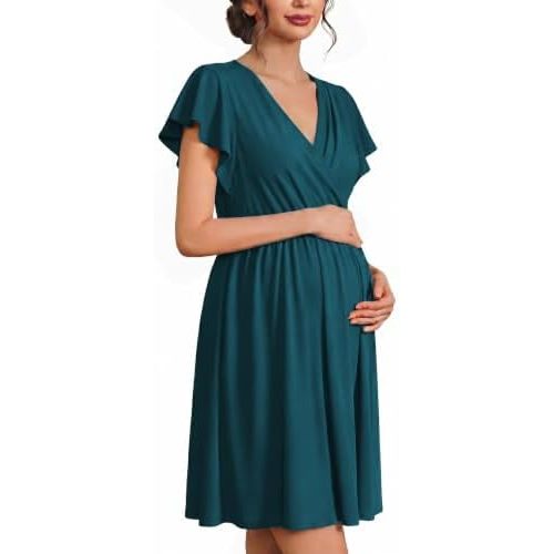 Ekouaer Cotton Labor and Delivery Gown for Hospital 3 in 1 Nursing Nightgown for Breastfeeding Short Sleeve Maternity Dress