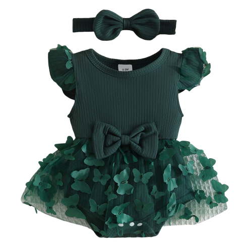 Wxirdiow Rompers for Baby Baby Girl Tulle Romper Dress Infant Sleeveless Ruffle Bodysuit Tutu Skirt Toddler Summer Clothes with Headband Green Size,12-18 Months