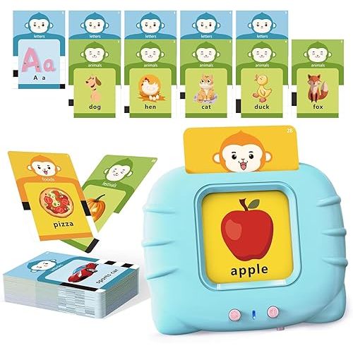 Talking Flash Cards for Toddler 1 2 3 4 Year Olds, ABC Flash Cards for Toddlers 2-4, Montessor, Autism Sensory, Speech Therapy Toys, Birthday Gift for Boys and Girls, 296 Pro Words Blue