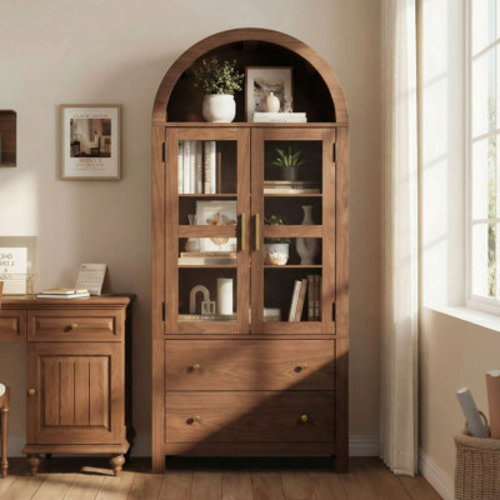 71" Tall Arched Cabinet, Modern Farmhouse Wood Storage Cabinets with 2 Large Drawers and Adjustable Shelves | Wayfair