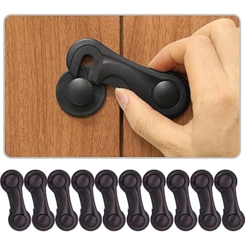 Cabinet Locks Baby Proofing, Childproof Cabinet Locks 10 Pack with Adhesive for Protecting Kids and Toddlers, Child Safety Lock for Drawer Cupboards Closet and Pantry Door (Black)