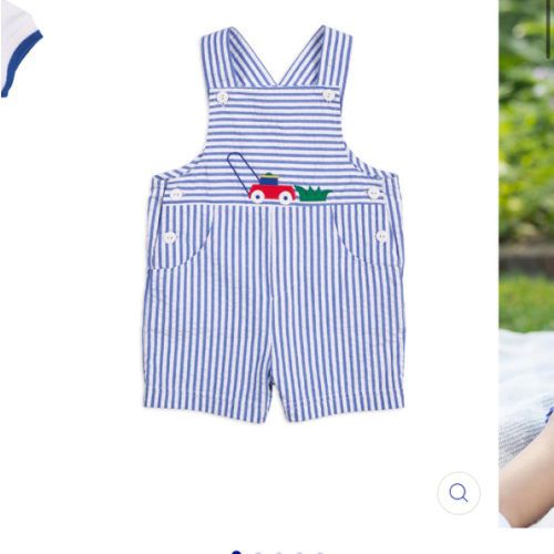 Stripe Seersucker Shortall With Lawn Mower