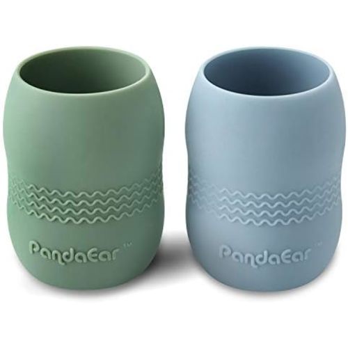PandaEar 2 Pack100% Tiny Silicone Drinking Training Cup for Baby and Toddler, 3.5oz (Blue/Green)
