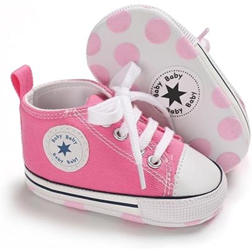 Unisex Baby Girls Boys Canvas High-top Shoes, Newborn Infant Anti-Slip Soft Sole Frist Walking Breathable Sneakers