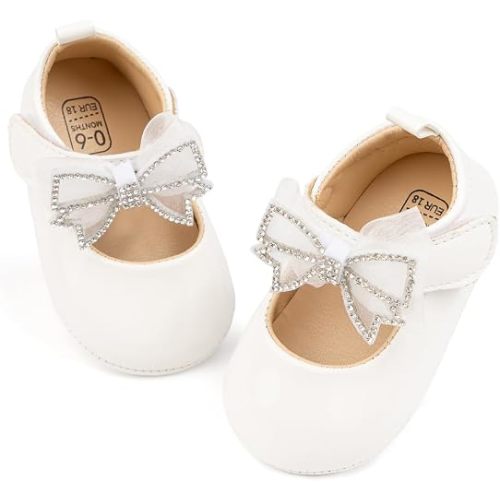 Baby Mary Jane Flats for Girls with Bowknot Cotton Anti Skid Sole Infant First Walker Princess Dress Crib Wedding Shoes
