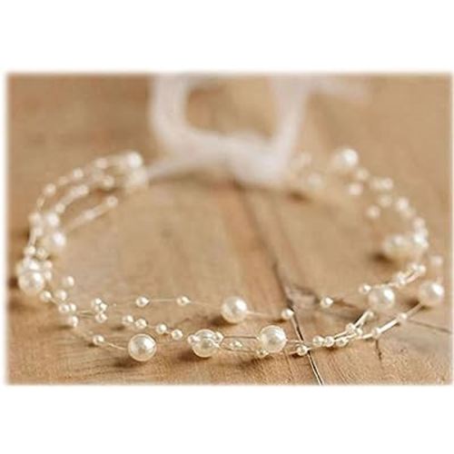 Newborn Photography Props Baby Photoshoots Pearl Headbands Girl Photo Posing Tieback (H Ivory)