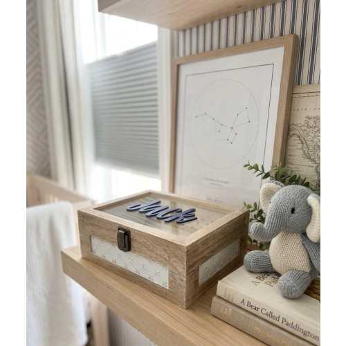 Personalized Baby Keepsake Box - Custom Wooden Memory Box for Newborn - 3D Name Nursery Decor - Baby Shower Gift - Glass Top Treasure Box