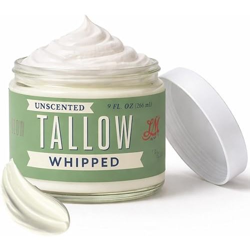 Whipped Tallow 9oz - All Natural Face Cream + Whole Body Moisturizer for Dry Skin - No Preservatives, Parabens or Seed Oils - 100% Pure, No Added Fragrance - USA Made (Unscented)