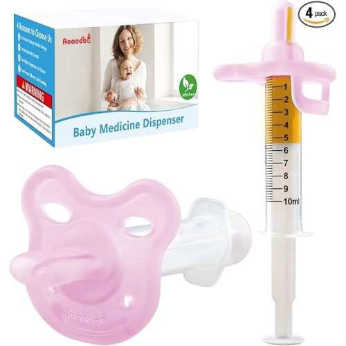 Baby Medicine Dispenser, Baby Medicine Syringe, 0 months and up Baby Pacifiers, 100% Silicone Pacifiers, BPA-Free (Pink)