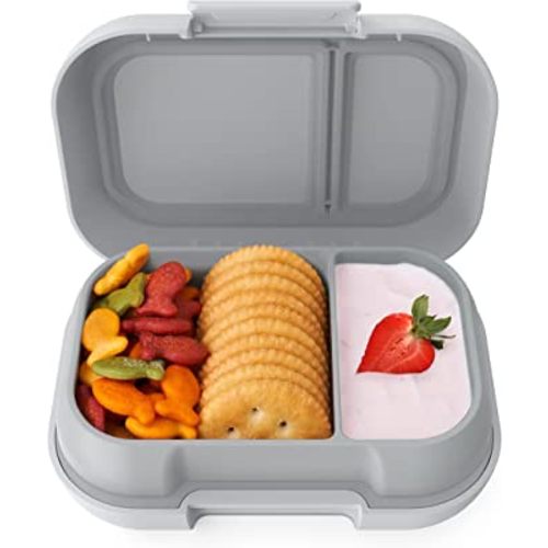 Bentgo® Kids Snack - 2 Compartment Leak-Proof Bento-Style Food Storage for Snacks and Small Meals, Easy-Open Latch, Dishwasher Safe, and BPA-Free - Ideal for Ages 3+ (Gray)