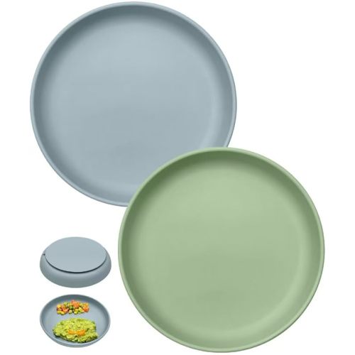 Classic Toddler Plates with Suction 2 Pcs, BPA Free Silicone Baby Suction Plates, Stick Dinner Dishes for Baby Toddler Kids, Dishwasher Safe, Stackable