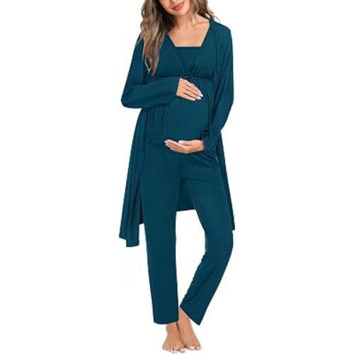 SWOMOG Maternity Nursing Pajamas Sets 3 PCS Women Postpartum Pajama Breastfeeding 3 in 1 Labor Delivery Button Pregnancy Pjs