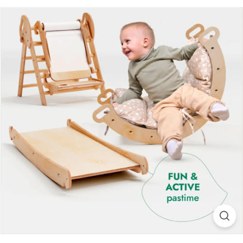 5in1 Montessori Climbing Set: Pikler Triangle, Arch, Slide Board, Art Addition and Cushion for Toddlers (1–3 Years)