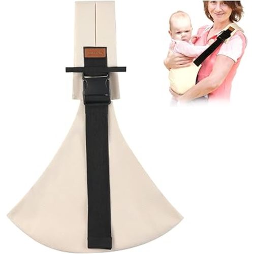 Baby Sling Carrier for Infants and Toddlers 6-36 Months (10-30 lbs), Lightweight & Breathable Cotton Hip Shoulder Carrier-Adjustable, Easy-to-Wear Side & Front Carry Toddler Sling (Beige)