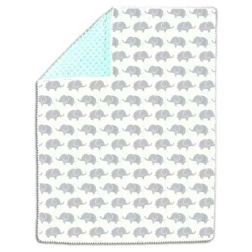 The Peanutshell Pompom Baby Blanket - Mint/Gray Elephants