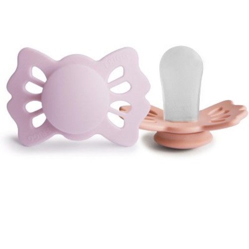 FRIGG Lucky Symmetrical Silicone Pacifier 2-Pack  Soft Lilac/Pretty in Peach 0-6 months