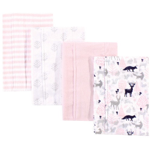 Hudson Baby Cotton Flannel Burp Cloths, Linocut Woodland Girl