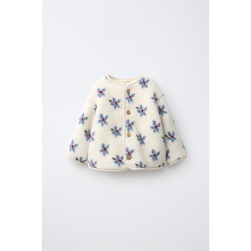 FLORAL SHEARLING JACKET - Ecru | ZARA Canada