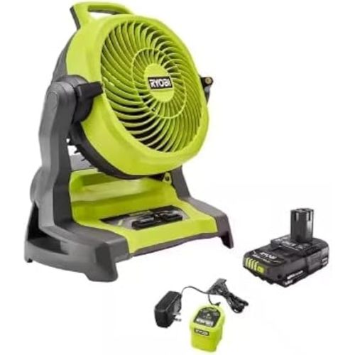 RYOBI ONE+ 18V Cordless 7-1/2 in. Bucket Top Misting Fan Kit with 1.5 Ah Battery and Charger Yellow/Black Medium PCL851K