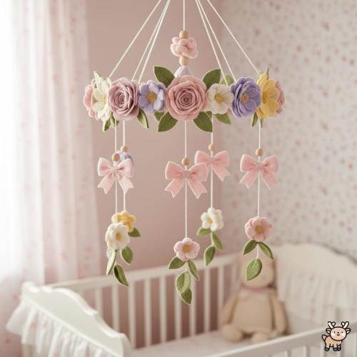 Pink Bow Baby Mobile, Bloom Flower Crib Mobile, Floral Nursery Decor