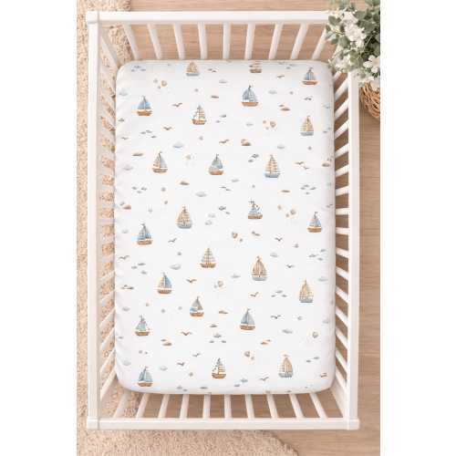 Nautical Boy Crib Sheet, Handmade Cotton Fitted Sheets