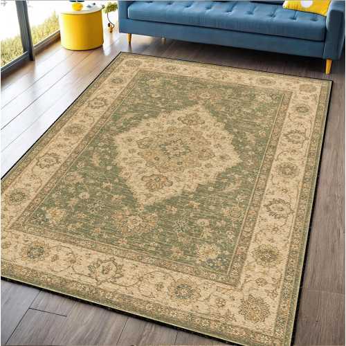 Vintage Oushak Rug, Sage Green Distressed Turkish Floral Carpet, Antique Medallion Home Decor