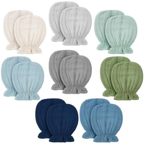 8 Pairs Newborn Baby Muslin Mittens 0-6 Months No Scratch Elastic Wrist Soft Breathable Gloves Bulk Cotton for Infant