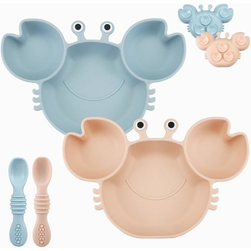 PandaEar 2 Pack Silicone Suction Plate for Baby, Divided Toddler Food Plate