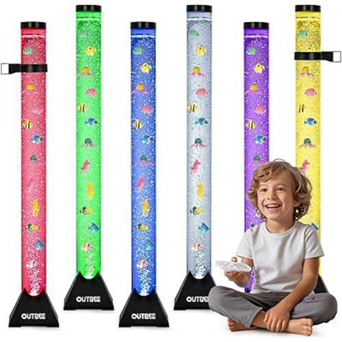 OUTREE 4FT Sensory Bubble Tube Lamp, Remote Control Aquarium Bubble Fish Lamp with 20 Color Changing Effects, Bubble Tubes Sensory Room, Night Light, Sensory Light for Kids with ADHD and Autism