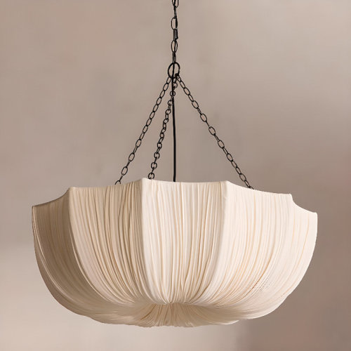Latitude Run® Residential Beige Cloth Shade Pendant Lighting On Chain | Wayfair