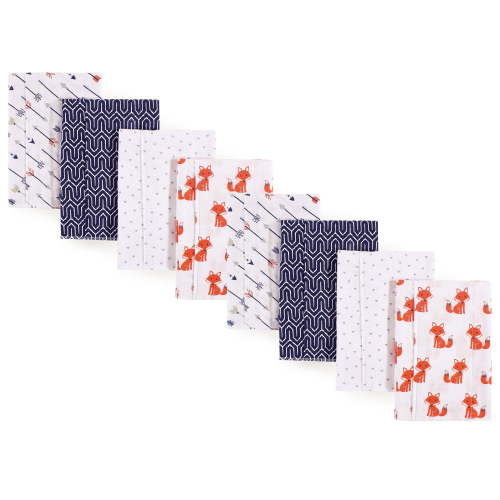 Hudson Baby Cotton Poly Flannel Burp Cloths Multipack, Foxes 8-Pack, One Size