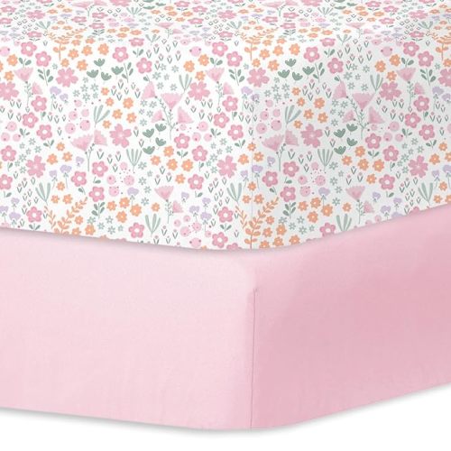 Little Grape Land Crib Sheets 2 Pack, Microfiber Fitted Crib Sheet for Standard Crib Mattress 52"x28"x8", Soft and Neutral Baby Crib Sheets for Boys and Girls, Breathable & Easy Care, Petal Meadow