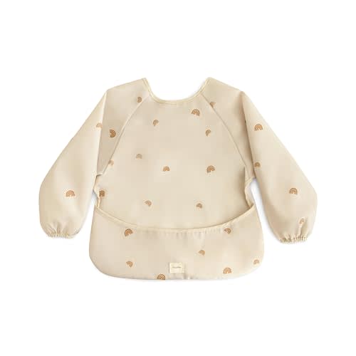 mushie Long Sleeve Baby Bib | Water Resistant Adjustable Fit for Ages 6-24 Months