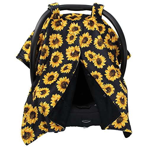 Dear Baby Car Seat Canopy 40”x30” Soft Lightweight Fabric– Black Sunflowers | Easy to Wash with Cute Patterns & Vibrant Colors – Crafted For Little Ones, Ideal for Milk Time, Summer Days & Cooler Weather