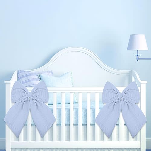 Riceshoot 2 Pcs Large Crib Bows 11 x 16 inch Coquette Bow Decorations for Nursery Crib Canopy Bed Large Bow Room Nursery Decor Infant Bassinet Bedroom Decor for Gender Reveal Gifts (Blue)