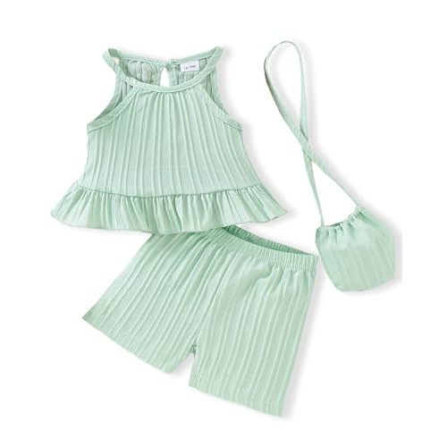 Weebaby Toddler Girl Clothes Baby Summer Outfits Sleeveless Halter Top Ruffle Short Set Cute Kids Clothes Girls