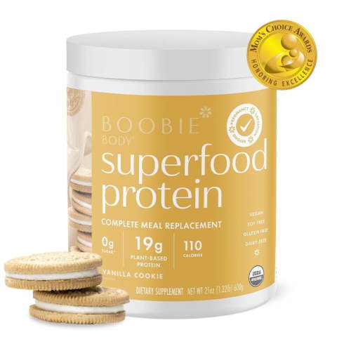Boobie Body Superfood Protein Meal Replacement Shake, Vanilla Cookie Flavor | 19g Protein | Safe for Pregnancy, Lactation, & Motherhood | Organic, Vegan, Zero Sugar, 1 Tub (20 Servings)