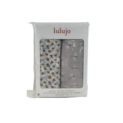 Lulujo Muslin Swaddle Blankets 2 Pack, Vintage Floral & Dragonfly