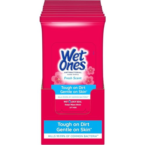 Wet Ones Antibacterial Hand Wipes, Fresh Scent, 20 Wipes (Pack of 10)